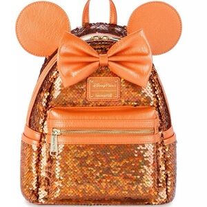 Disney Parks Loungefly Peach Punch Sequin Minnie Mouse Backpack